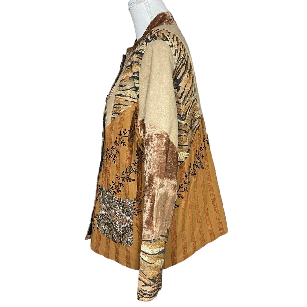 Patchwork Tapestry Jacket L Button-Up Coat Wool B… - image 2
